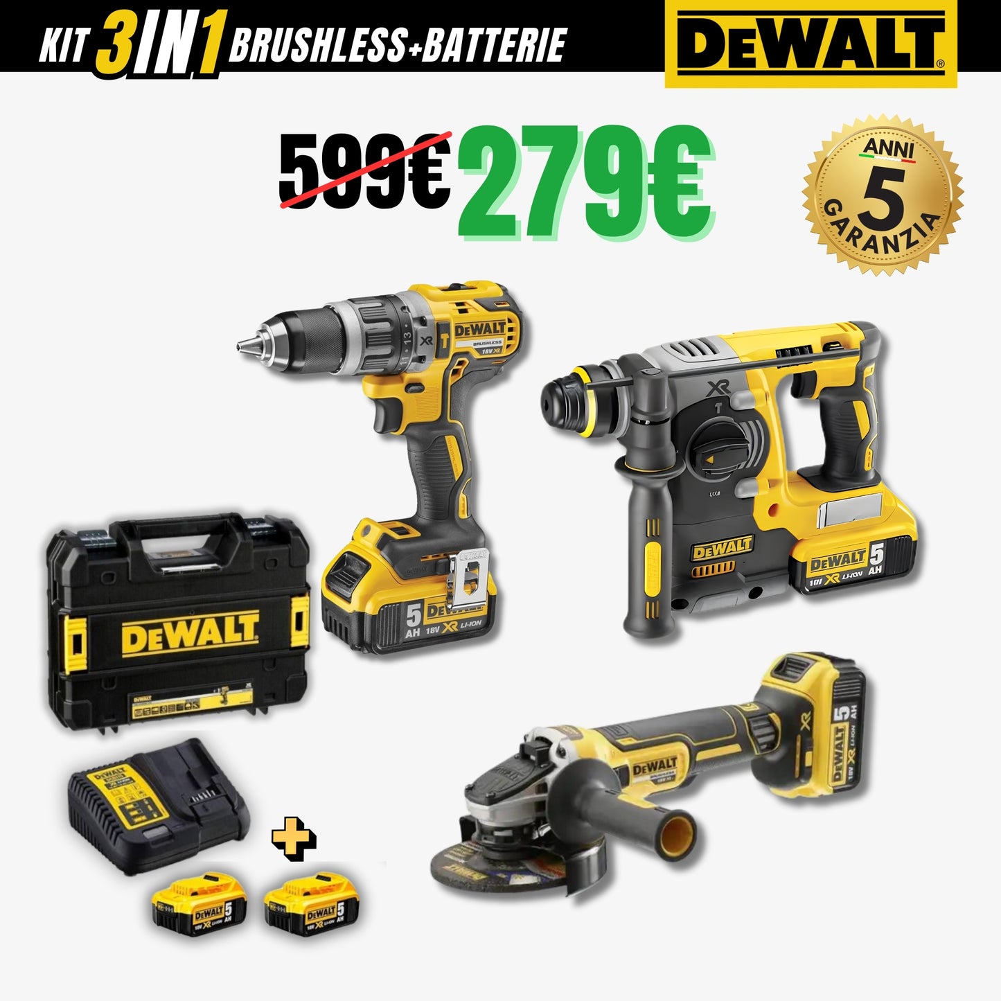 Kit 3in1 DeWalt: Trapano+Tassellatore+Flex